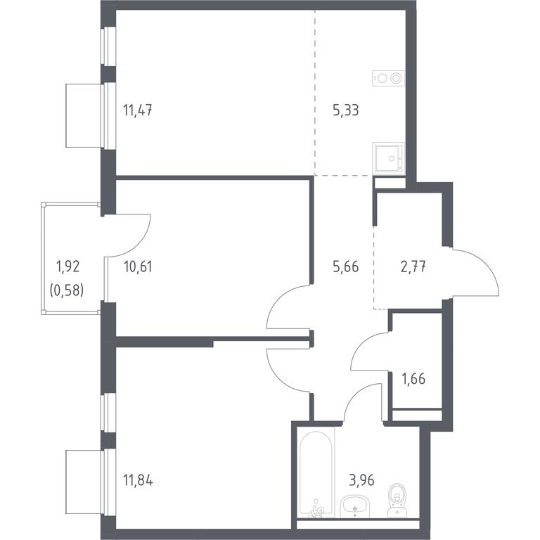 1-BD Apartment Sale, 53.88平方米 at Gorki Park, Shkolnaya ulitsa, 2, derevnya Korobovo, Leninskiy City District, Moscow Region, Russia #1