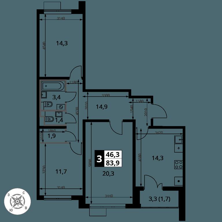 3-BD Apartment Sale, 83.9 sq. m. at Yzhnaya Bitsa, Yuzhnaya Bitsa Residential Complex, posyolok Bittsa, Leninskiy City District, Moscow Region, Russia #2 3-BD Apartment Sale, 83.9 sq. m. at Yzhnaya Bitsa, Yuzhnaya Bitsa Residential Complex, posyolok Bittsa, Leninskiy City District, Moscow Region, Russia #2