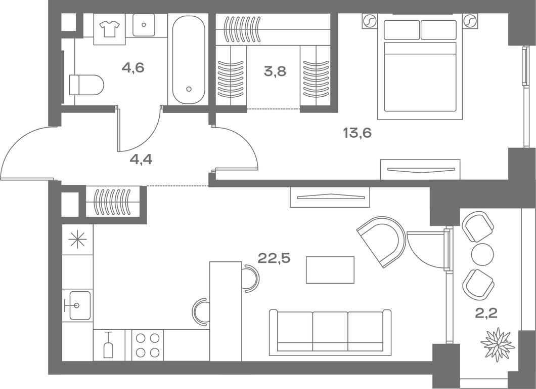 1-BD Apartment Sale, 53.1 sq. m. at Soul, Chasovaya Street, 28, Moscow, Russia #2