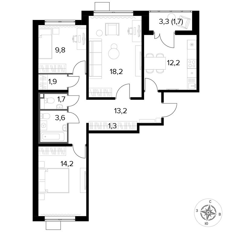 3-BD Apartment Sale, 77.7平方米 at Pervyi Lermontovskiy, zhiloy kompleks 1-y Lermontovskiy, Lyubertsy, Moscow Region, Russia #1 3-BD Apartment Sale, 77.7平方米 at Pervyi Lermontovskiy, zhiloy kompleks 1-y Lermontovskiy, Lyubertsy, Moscow Region, Russia #1