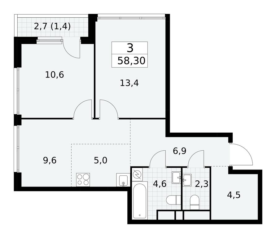 2-BD Apartment Sale, 58.3 sq. m. at Yzhnye Sady, Yuzhnye Sady Residential Complex, Moscow, Russia #1 2-BD Apartment Sale, 58.3 sq. m. at Yzhnye Sady, Yuzhnye Sady Residential Complex, Moscow, Russia #1