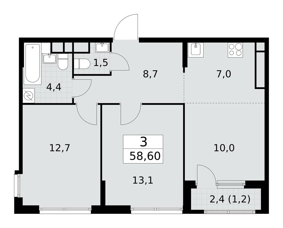 2-BD Apartment Sale, 58.6 sq. m. at Yzhnye Sady, Yuzhnye Sady Residential Complex, Moscow, Russia #1 2-BD Apartment Sale, 58.6 sq. m. at Yzhnye Sady, Yuzhnye Sady Residential Complex, Moscow, Russia #1
