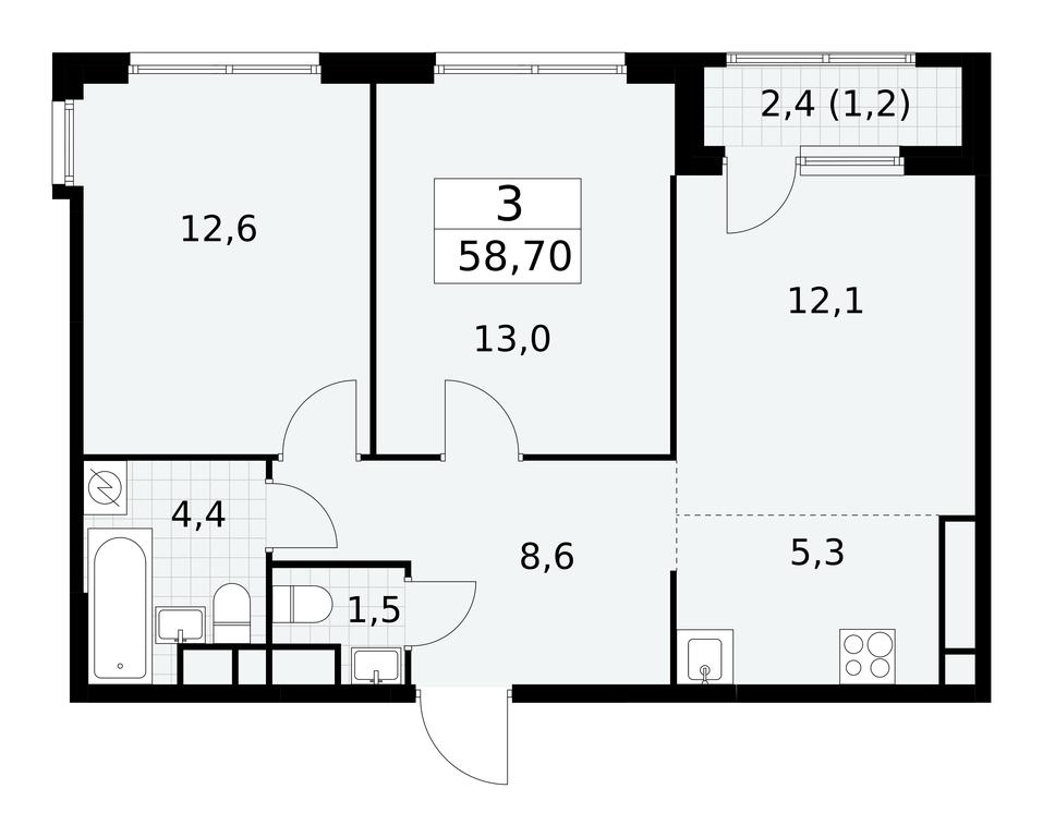 2-BD Apartment Sale, 58.7平方米 at Yzhnye Sady, Yuzhnye Sady Residential Complex, Moscow, Russia #1 2-BD Apartment Sale, 58.7平方米 at Yzhnye Sady, Yuzhnye Sady Residential Complex, Moscow, Russia #1