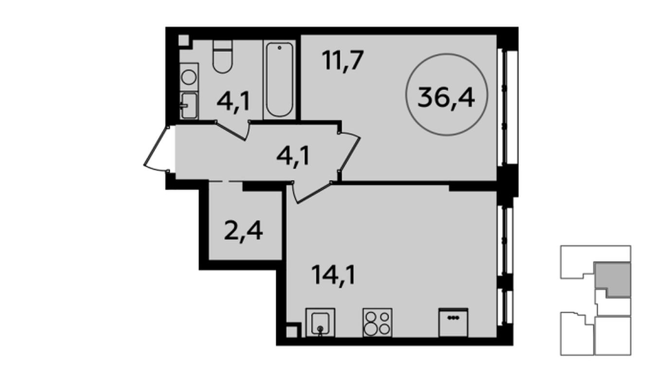 Apartment Sale, 36.7 sq. m. at Ispanskie Kvartaly, Ispanskiye Kvartaly Residential Complex, Sosenskoye Settlement, Moscow, Russia #1