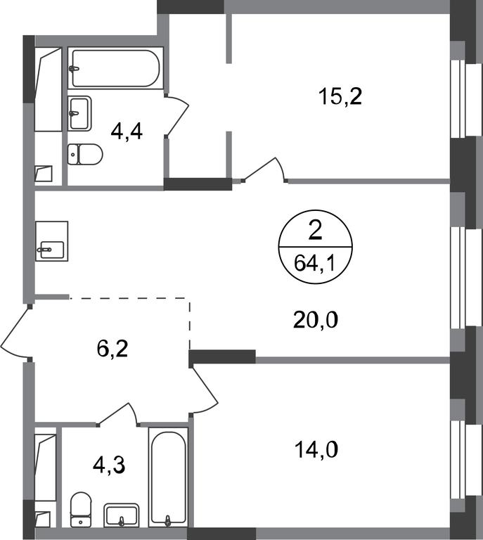 2-BD Apartment Sale, 64.1平方米 at Pervyi Moskovskiy, ulitsa Bianki, 1, Moskovskiy, Moscow, Russia #1