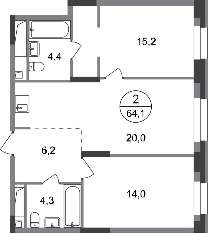 2-BD Apartment Sale, 64.1 sq. m. at Pervyi Moskovskiy, ulitsa Bianki, 1, Moskovskiy, Moscow, Russia #1