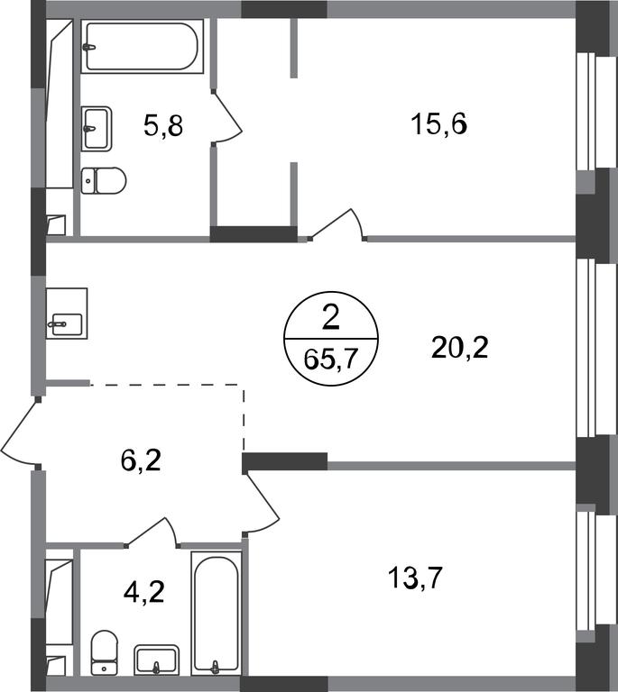 2-BD Apartment Sale, 65.7平方米 at Pervyi Moskovskiy, ulitsa Bianki, 1, Moskovskiy, Moscow, Russia #1
