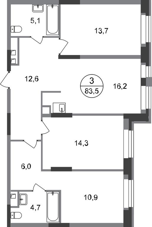 3-BD Apartment Sale, 83.5 sq. m. at Pervyi Moskovskiy, ulitsa Bianki, 1, Moskovskiy, Moscow, Russia #1