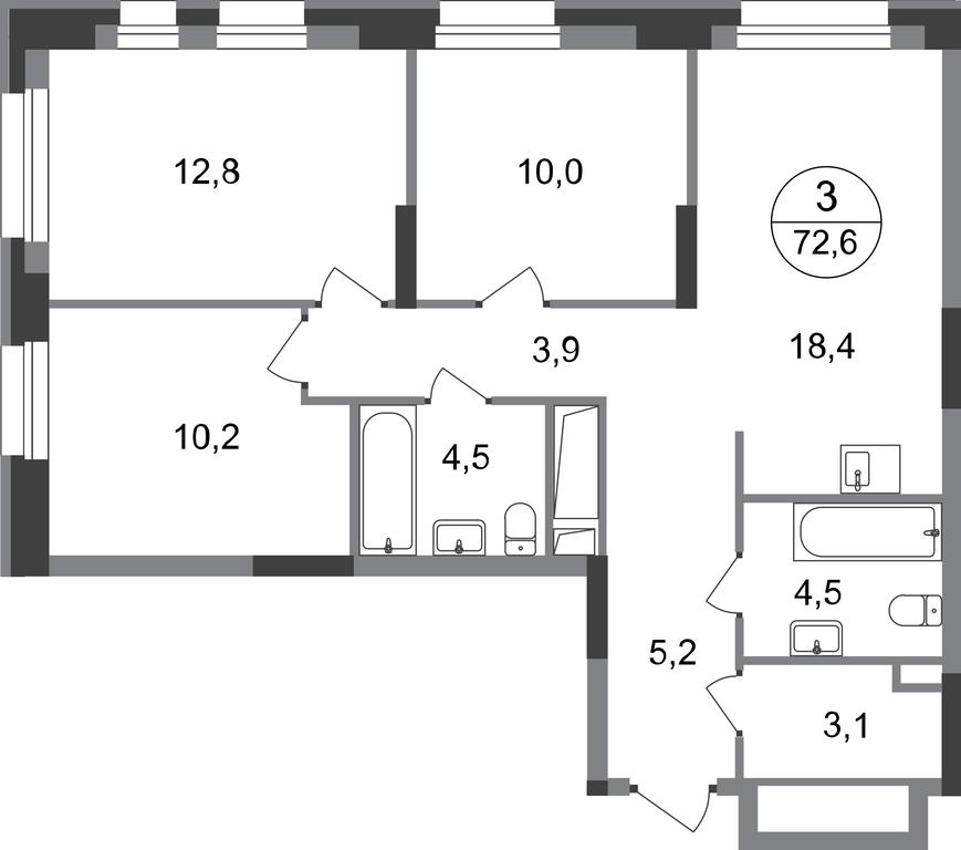 3-BD Apartment Sale, 72.6 sq. m. at Pervyi Moskovskiy, ulitsa Bianki, 1, Moskovskiy, Moscow, Russia #1