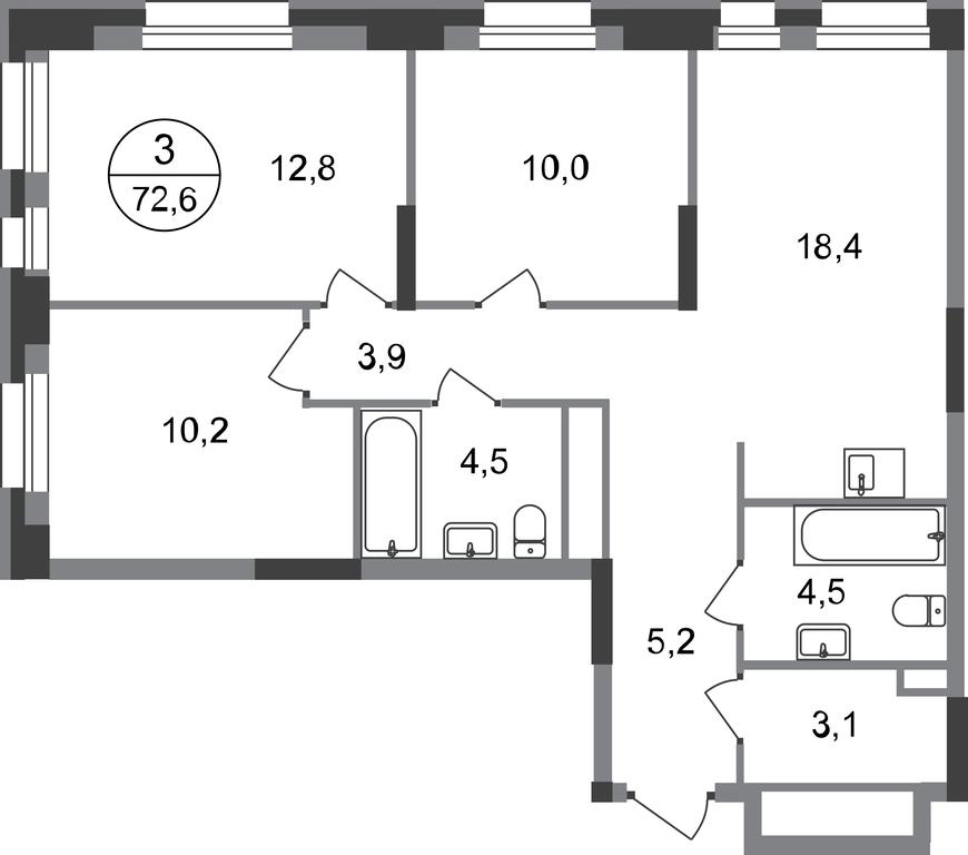3-BD Apartment Sale, 72.6 sq. m. at Pervyi Moskovskiy, ulitsa Bianki, 1, Moskovskiy, Moscow, Russia #1