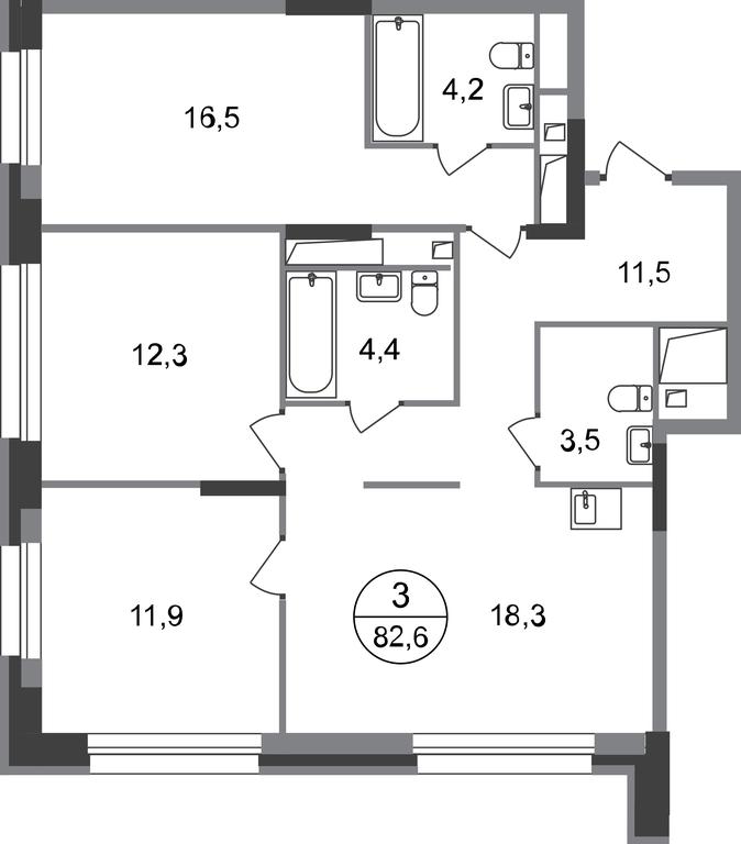 3-BD Apartment Sale, 82.6 sq. m. at Pervyi Moskovskiy, ulitsa Bianki, 1, Moskovskiy, Moscow, Russia #1