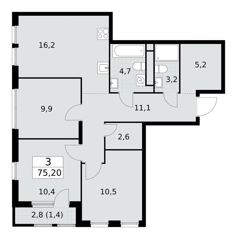 2-BD Apartment Sale, 75.2 sq. m. at Yzhnye Sady, Yuzhnye Sady Residential Complex, Moscow, Russia #1 2-BD Apartment Sale, 75.2 sq. m. at Yzhnye Sady, Yuzhnye Sady Residential Complex, Moscow, Russia #1