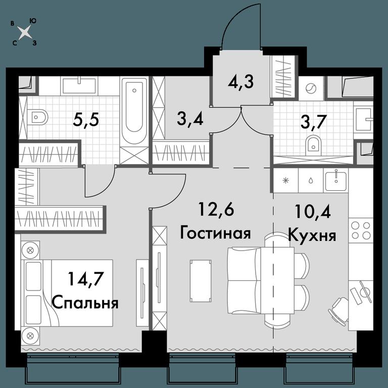 2-BD Apartment Sale, 54.6平方米 at Sydney City, Shenogina Street, 2, Moscow, Russia #1