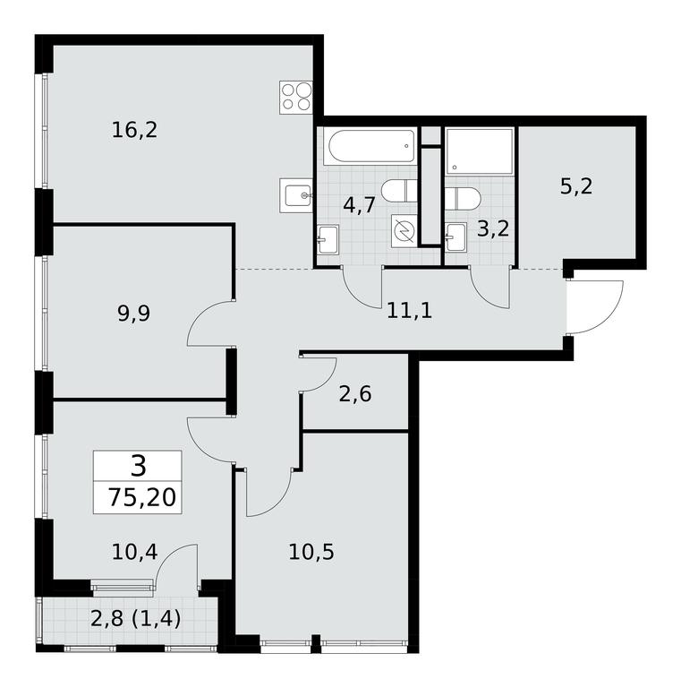 2-BD Apartment Sale, 75.2 sq. m. at Yzhnye Sady, Yuzhnye Sady Residential Complex, Moscow, Russia #2 2-BD Apartment Sale, 75.2 sq. m. at Yzhnye Sady, Yuzhnye Sady Residential Complex, Moscow, Russia #2