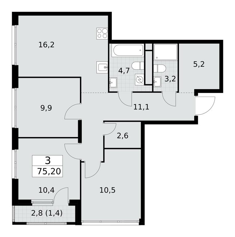 2-BD Apartment Sale, 75.2 sq. m. at Yzhnye Sady, Yuzhnye Sady Residential Complex, Moscow, Russia #1 2-BD Apartment Sale, 75.2 sq. m. at Yzhnye Sady, Yuzhnye Sady Residential Complex, Moscow, Russia #1
