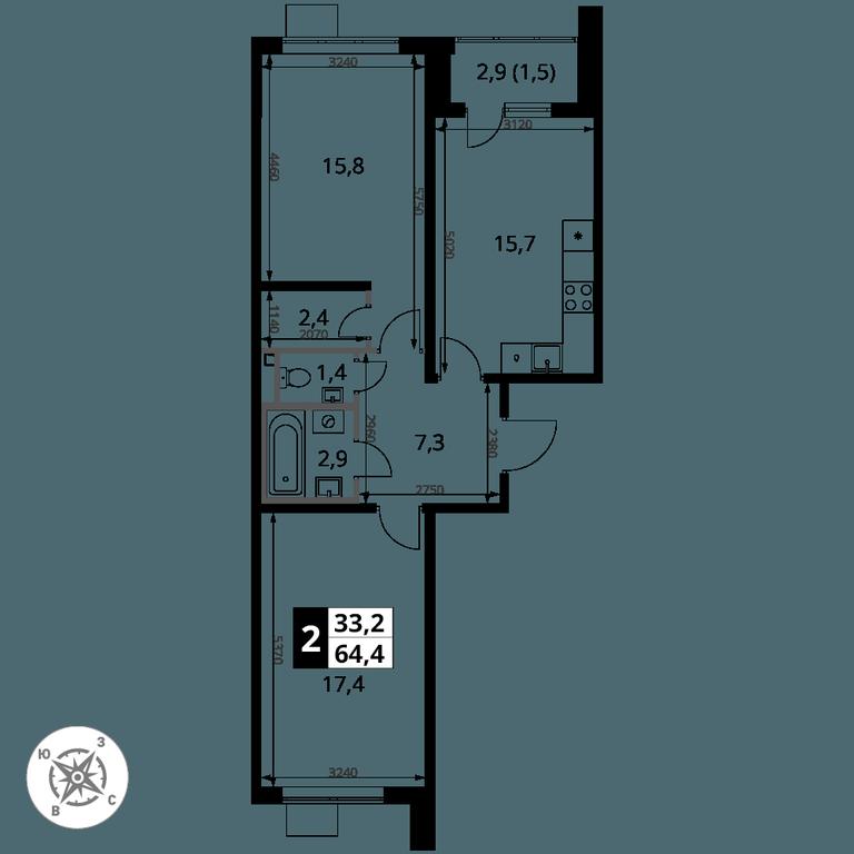 2-BD Apartment Sale, 64.4 sq. m. at Pervy Donskoj, zhiloy mikrorayon Sapronovo, derevnya Sapronovo, Leninskiy City District, Moscow Region, Russia #2 2-BD Apartment Sale, 64.4 sq. m. at Pervy Donskoj, zhiloy mikrorayon Sapronovo, derevnya Sapronovo, Leninskiy City District, Moscow Region, Russia #2