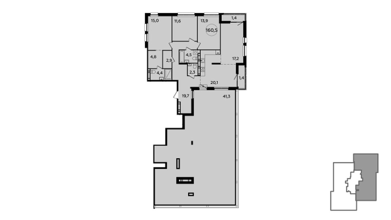 3-BD Apartment Sale, 160.5 sq. m. at Yzhnye Sady, Yuzhnye Sady Residential Complex, Moscow, Russia #1