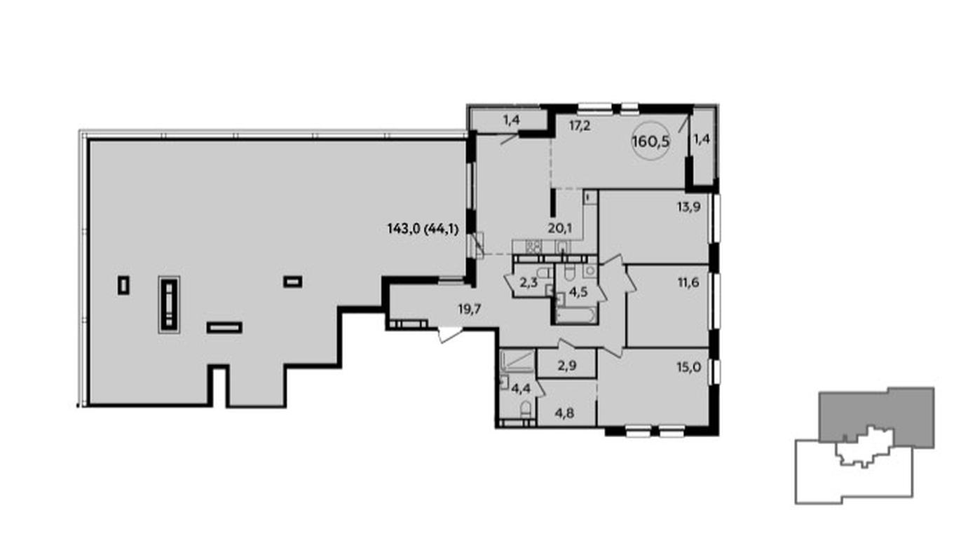 3-BD Apartment Sale, 160.5 sq. m. at Yzhnye Sady, Yuzhnye Sady Residential Complex, Moscow, Russia #2
