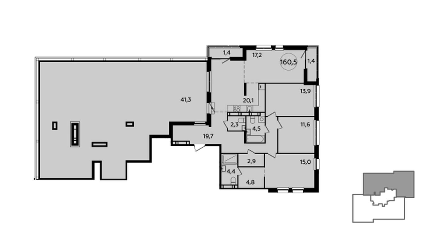 3-BD Apartment Sale, 160.5 sq. m. at Yzhnye Sady, Yuzhnye Sady Residential Complex, Moscow, Russia #1