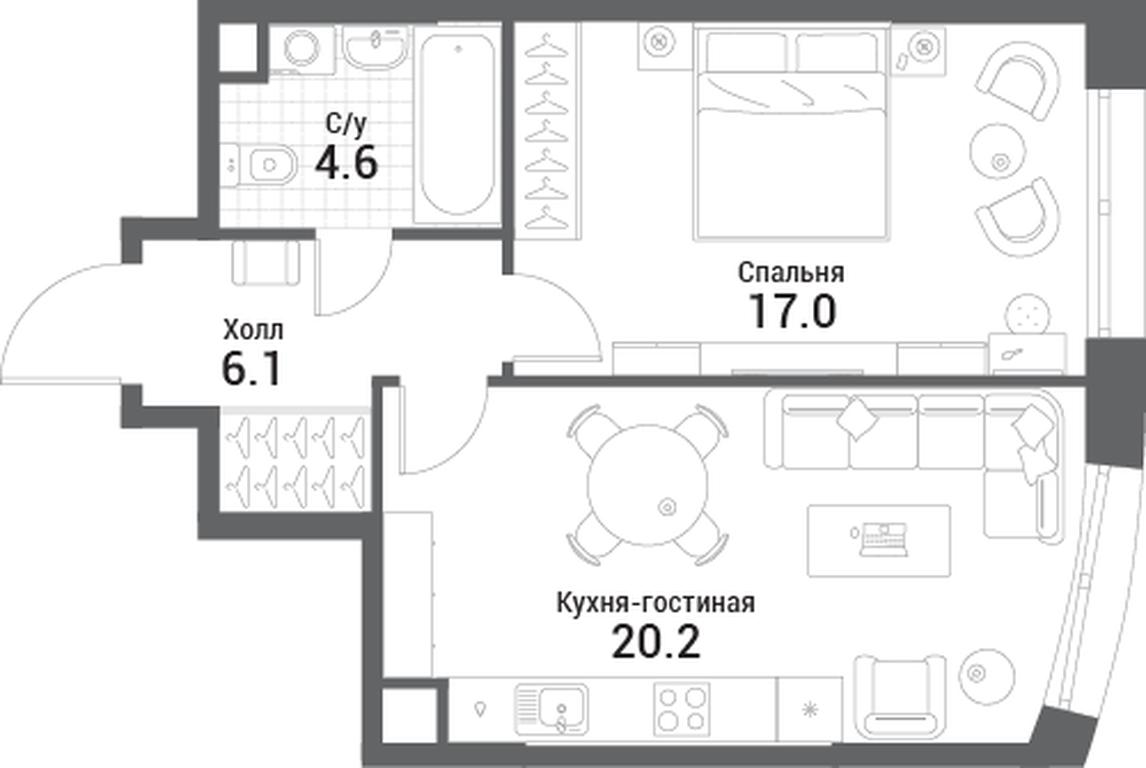 1-BD Apartment Sale, 47.9平方米 at Nagatino i-Land, Andropova Avenue, 18с4, Moscow, Russia #1 1-BD Apartment Sale, 47.9平方米 at Nagatino i-Land, Andropova Avenue, 18с4, Moscow, Russia #1