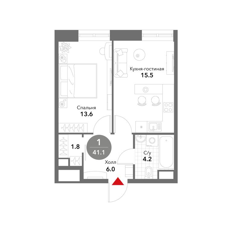 1-BD Apartment Sale, 41.2平方米 at Voxhall, Letnikovskaya Street, 4с2, Moscow, Russia #1 1-BD Apartment Sale, 41.2平方米 at Voxhall, Letnikovskaya Street, 4с2, Moscow, Russia #1