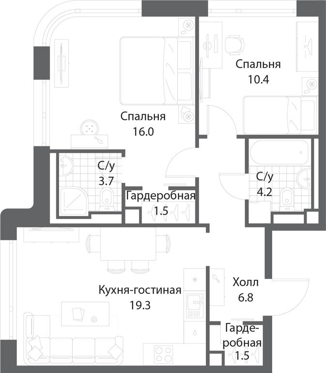 2-BD Apartment Sale, 63.2 sq. m. at Nagatino i-Land, Andropova Avenue, 18с4, Moscow, Russia #1