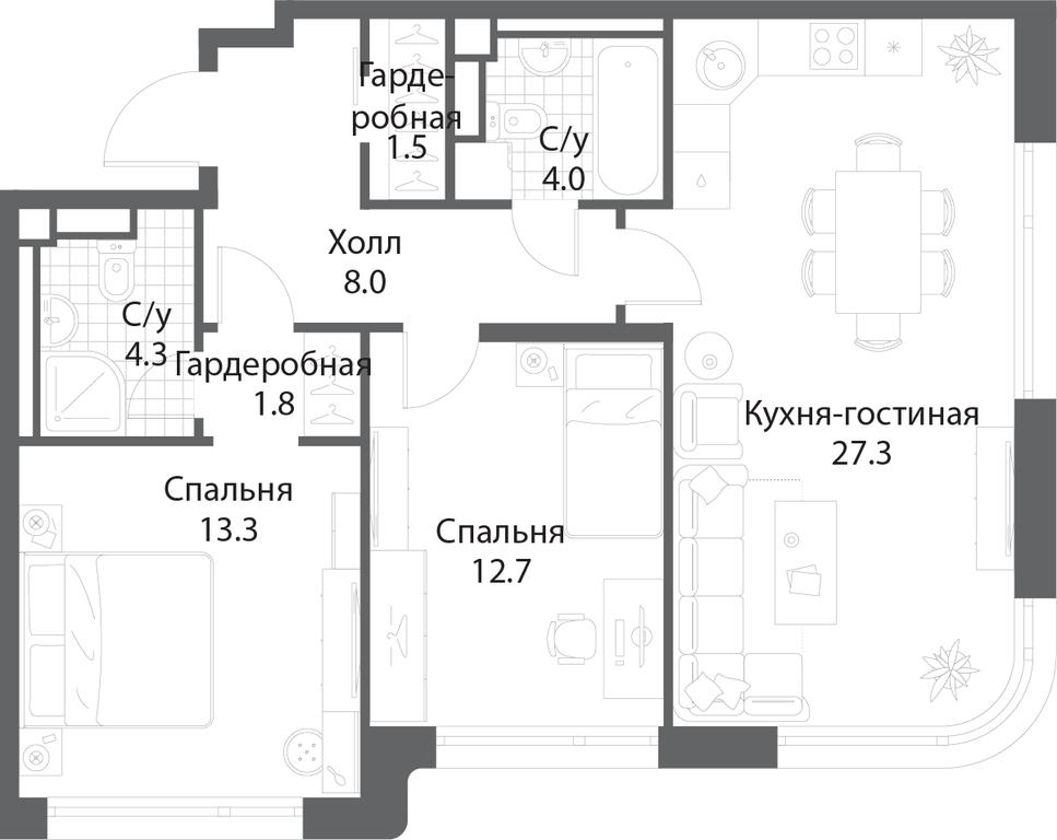 2-BD Apartment Sale, 72.6 sq. m. at Nagatino i-Land, Andropova Avenue, 18с4, Moscow, Russia #1 2-BD Apartment Sale, 72.6 sq. m. at Nagatino i-Land, Andropova Avenue, 18с4, Moscow, Russia #1