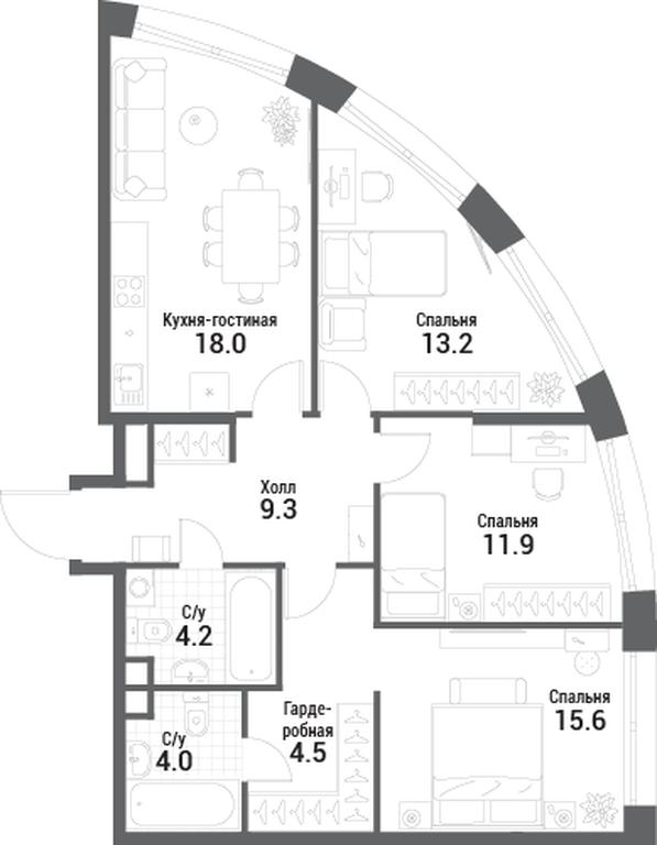 3-BD Apartment Sale, 80.7 sq. m. at Nagatino i-Land, Andropova Avenue, 18с4, Moscow, Russia #1