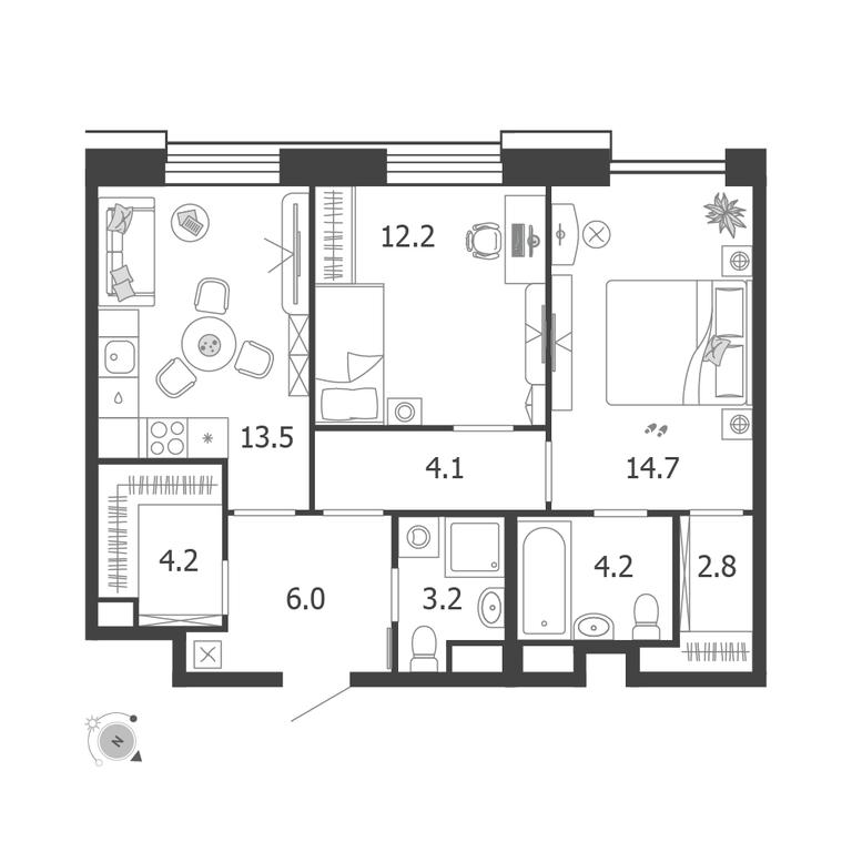 2-BD Apartment Sale, 64.9平方米 at Voxhall, Letnikovskaya Street, 4с2, Moscow, Russia #2