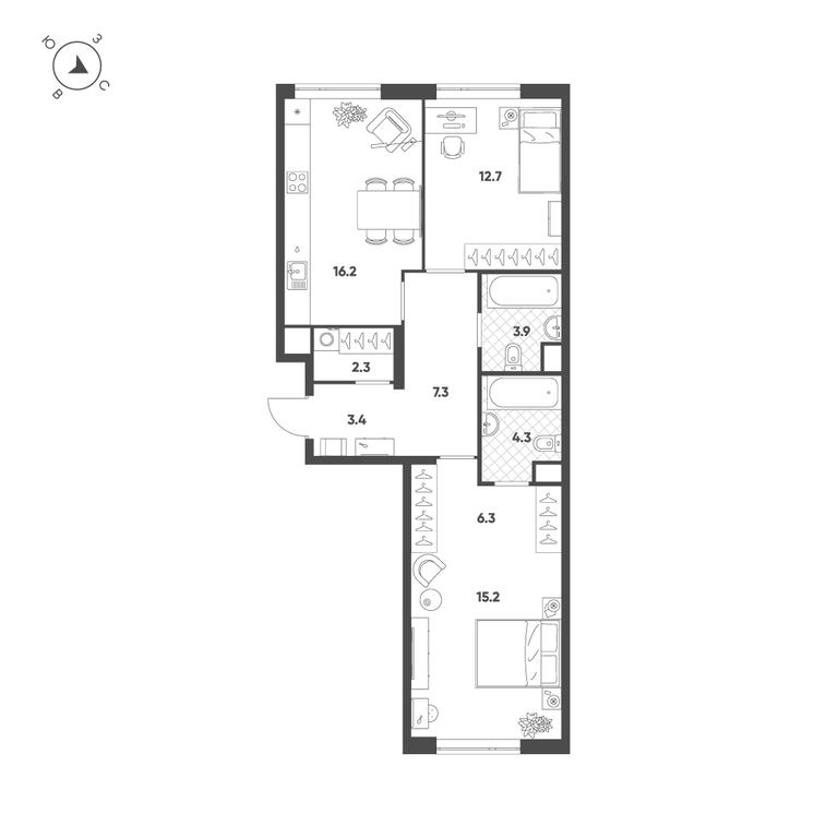 2-BD Apartment Sale, 71.6平方米 at Voxhall, Letnikovskaya Street, 4с2, Moscow, Russia #2 2-BD Apartment Sale, 71.6平方米 at Voxhall, Letnikovskaya Street, 4с2, Moscow, Russia #2