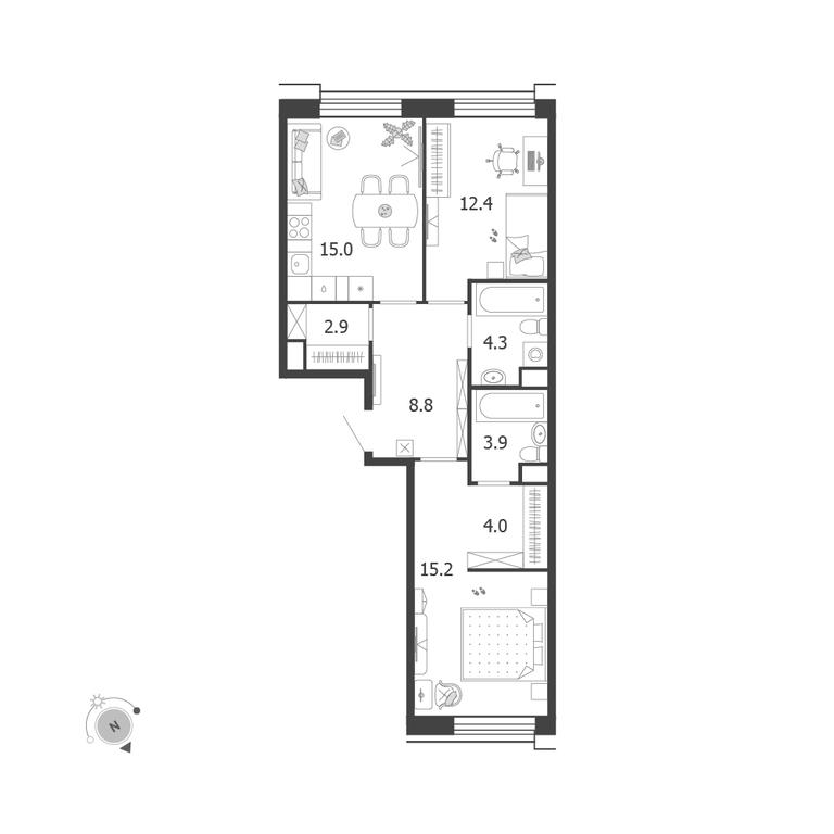 2-BD Apartment Sale, 66.5 sq. m. at Voxhall, Letnikovskaya Street, 4с2, Moscow, Russia #2