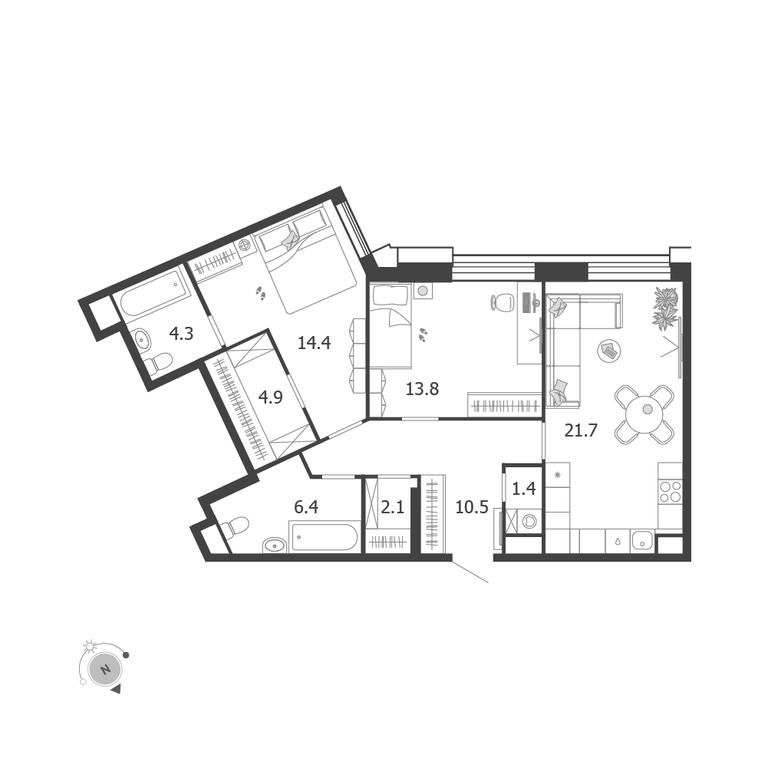 2-BD Apartment Sale, 79.5平方米 at Voxhall, Letnikovskaya Street, 4с2, Moscow, Russia #2 2-BD Apartment Sale, 79.5平方米 at Voxhall, Letnikovskaya Street, 4с2, Moscow, Russia #2