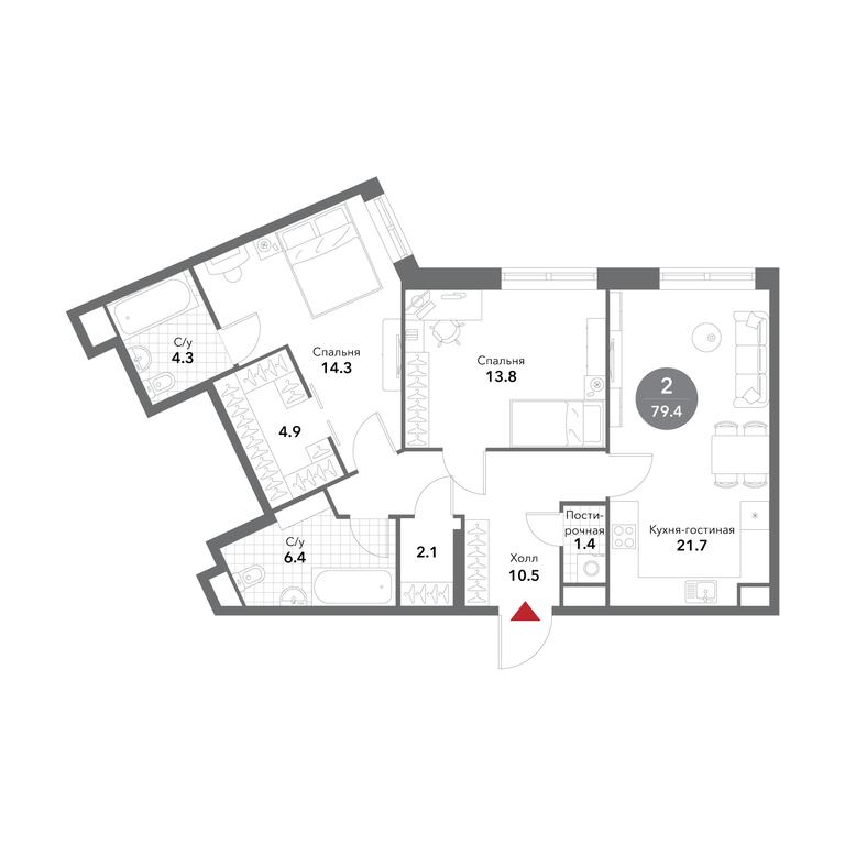 2-BD Apartment Sale, 79.5平方米 at Voxhall, Letnikovskaya Street, 4с2, Moscow, Russia #1 2-BD Apartment Sale, 79.5平方米 at Voxhall, Letnikovskaya Street, 4с2, Moscow, Russia #1