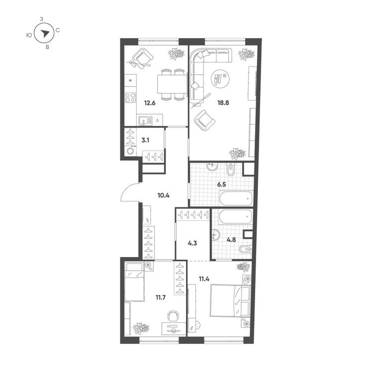 3-BD Apartment Sale, 83.6平方米 at Voxhall, Letnikovskaya Street, 4с2, Moscow, Russia #2