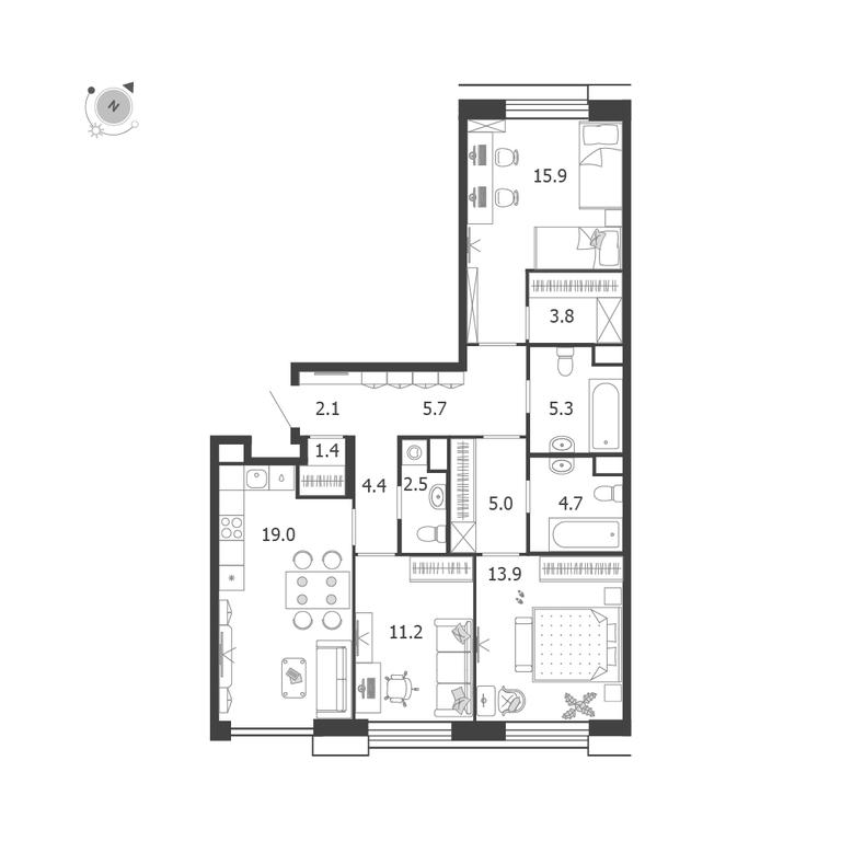 3-BD Apartment Sale, 94.9平方米 at Voxhall, Letnikovskaya Street, 4с2, Moscow, Russia #2 3-BD Apartment Sale, 94.9平方米 at Voxhall, Letnikovskaya Street, 4с2, Moscow, Russia #2