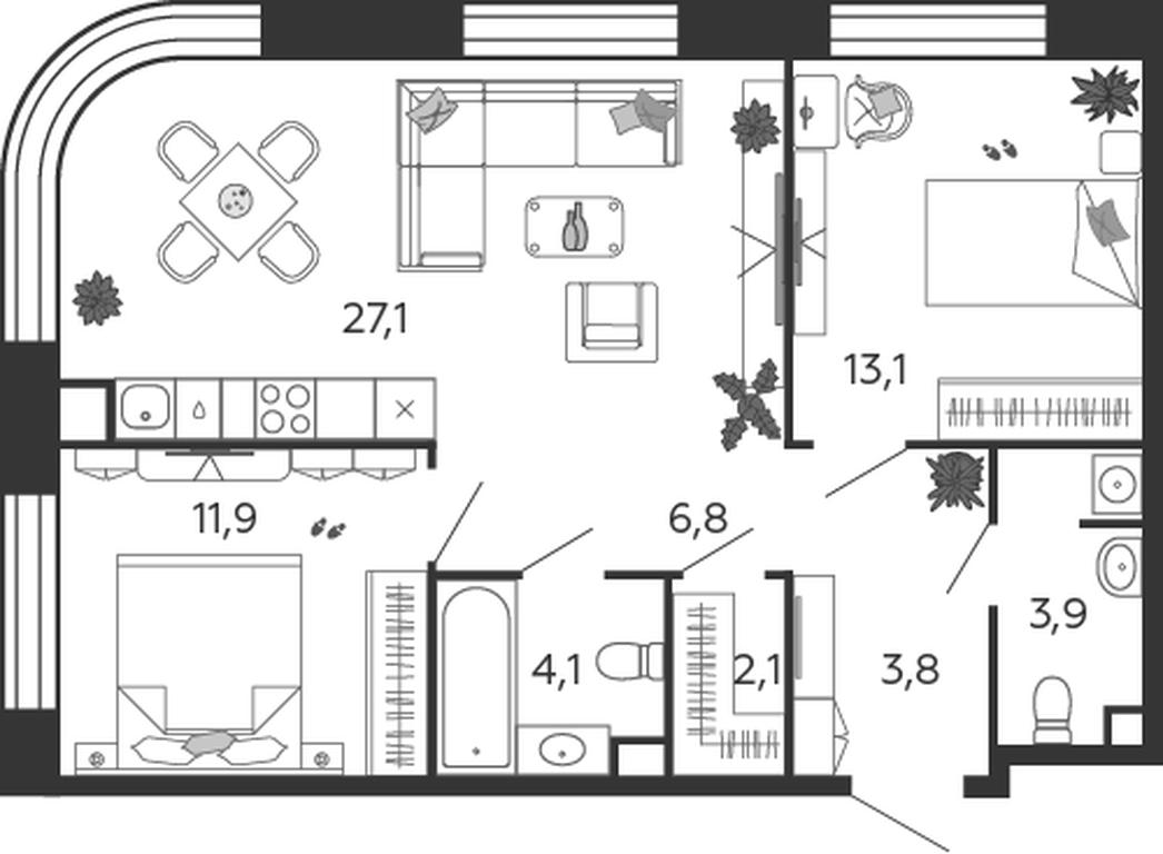2-BD Apartment Sale, 72.8 sq. m. at Shagal, Автозаводская улица, 23, Москва, Россия #1
