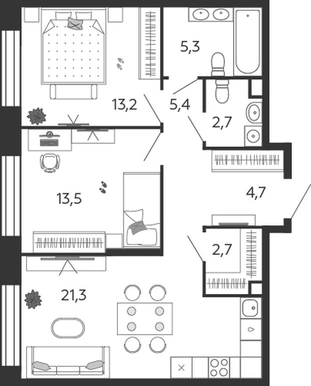 2-BD Apartment Sale, 68.8 sq. m. at Shagal, Автозаводская улица, 23, Москва, Россия #1 2-BD Apartment Sale, 68.8 sq. m. at Shagal, Автозаводская улица, 23, Москва, Россия #1