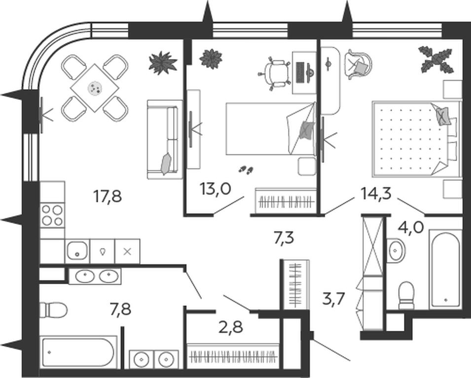 2-BD Apartment Sale, 70.7 sq. m. at Shagal, Автозаводская улица, 23, Москва, Россия #1 2-BD Apartment Sale, 70.7 sq. m. at Shagal, Автозаводская улица, 23, Москва, Россия #1