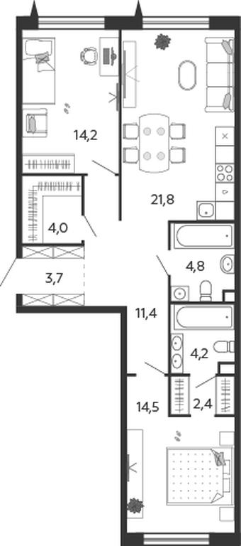 2-BD Apartment Sale, 81 sq. m. at Shagal, Автозаводская улица, 23, Москва, Россия #1