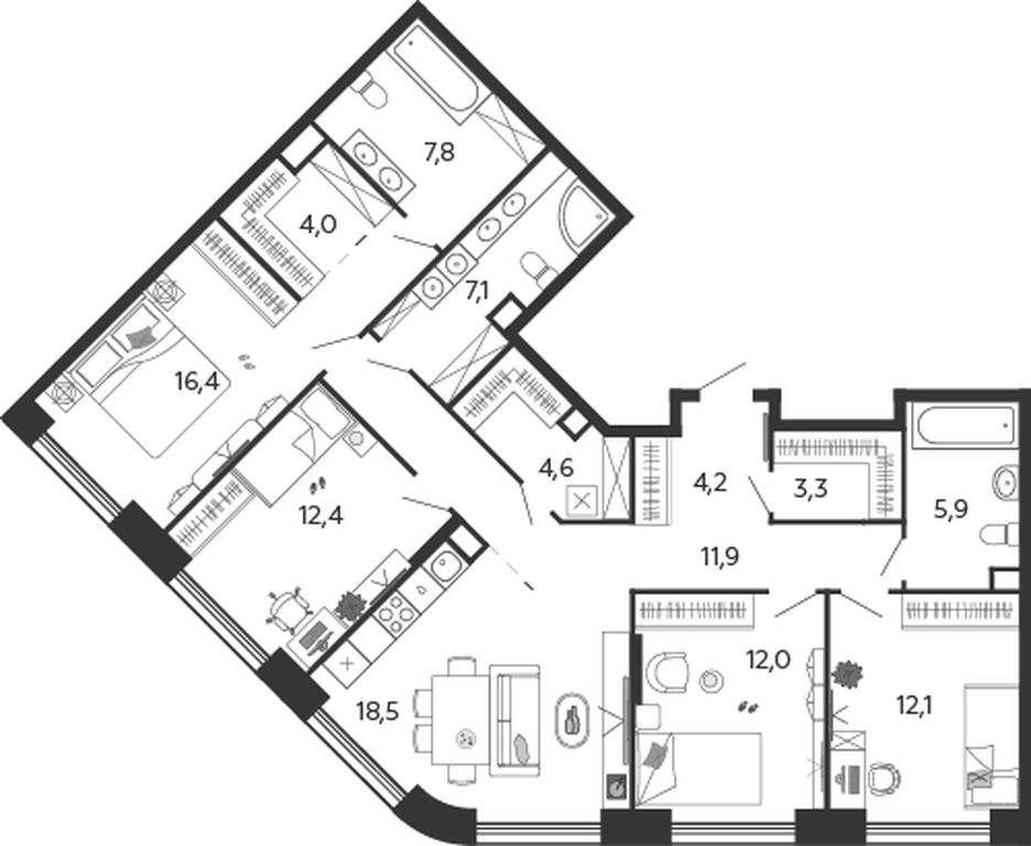 4-BD Apartment Sale, 120.2 sq. m. at Shagal, Автозаводская улица, 23, Москва, Россия #1
