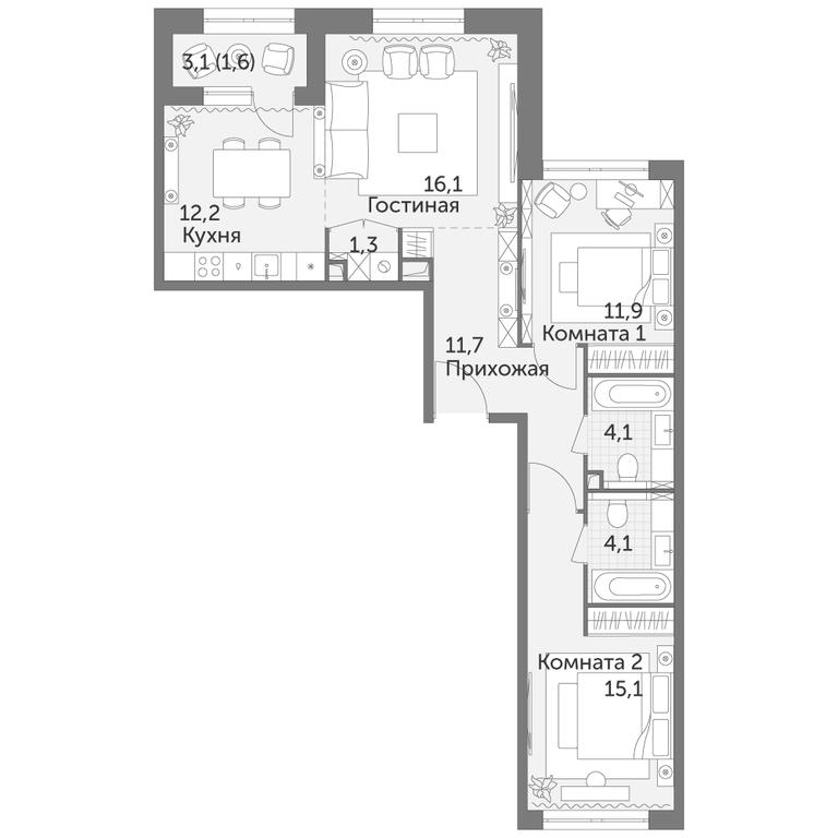 3-BD Apartment Sale, 78.1 sq. m. at Rezhisser, Vilgelma Pika Street, 3, Moscow, Russia #1