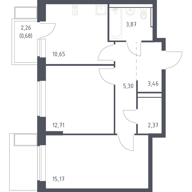 1-BD Apartment Sale, 54.21 sq. m. at Egorovo Park, 1-y kvartal, posyolok Zhilino-1, Lubertsy City District, Moscow Region, Russia #1