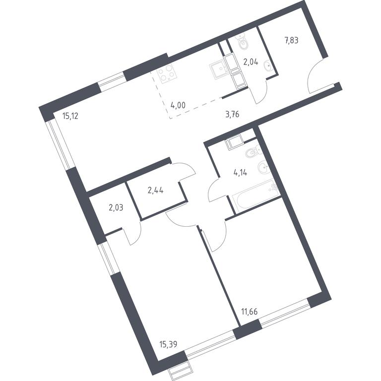1-BD Apartment Sale, 68.41 sq. m. at Kvartal Rumyantsevo, ulitsa Admirala Kornilova, с1, Mosrentgen Settlement, Moscow, Russia #1