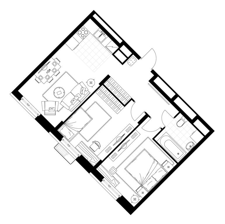 2-BD Apartment Sale, 57.5平方米 at Rezidentsii Skolkovo, Kashtanovaya ulitsa, 1, rabochiy posyolok Zarechye, Odintsovskiy City District, Moscow Region, Russia #1