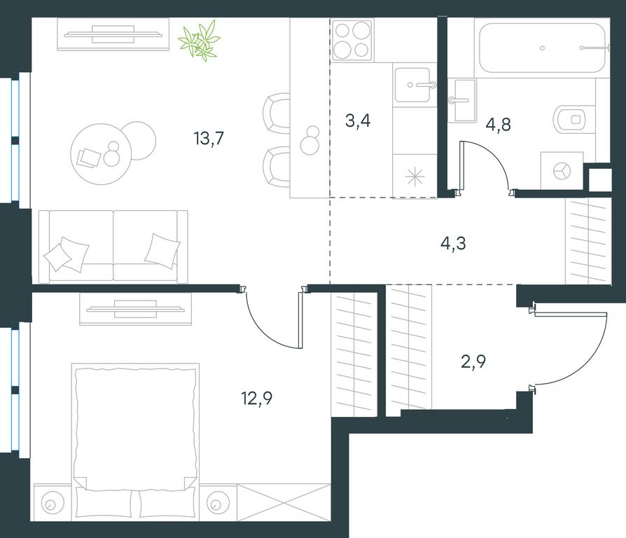 1-BD Apartment Sale, 42平方米 at Level Nizhegorodskaja, Perovskoye Highway, 21с1, Moscow, Russia #1
