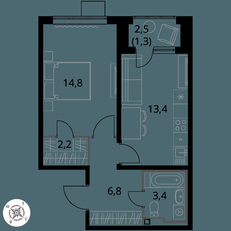 1-BD Apartment Sale, 41.9 sq. m. at Pervy Donskoj, zhiloy mikrorayon Sapronovo, derevnya Sapronovo, Leninskiy City District, Moscow Region, Russia #1