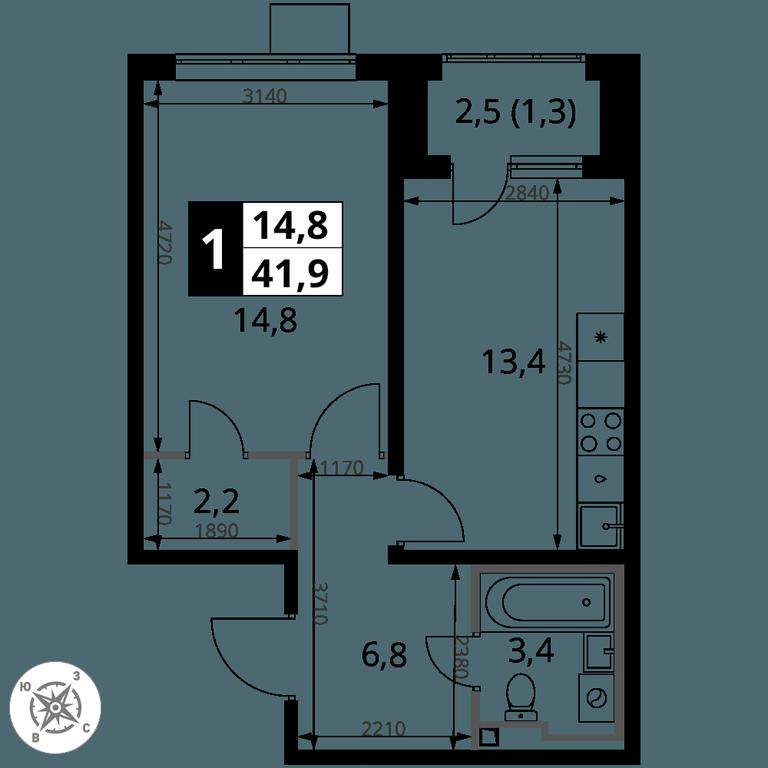 1-BD Apartment Sale, 41.9 sq. m. at Pervy Donskoj, zhiloy mikrorayon Sapronovo, derevnya Sapronovo, Leninskiy City District, Moscow Region, Russia #2