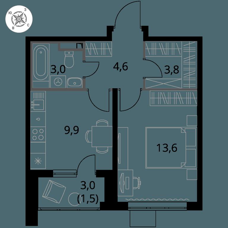 1-BD Apartment Sale, 36.4平方米 at Pervy Donskoj, zhiloy mikrorayon Sapronovo, derevnya Sapronovo, Leninskiy City District, Moscow Region, Russia #1 1-BD Apartment Sale, 36.4平方米 at Pervy Donskoj, zhiloy mikrorayon Sapronovo, derevnya Sapronovo, Leninskiy City District, Moscow Region, Russia #1