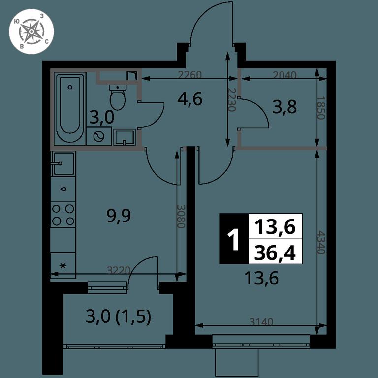 1-BD Apartment Sale, 36.4平方米 at Pervy Donskoj, zhiloy mikrorayon Sapronovo, derevnya Sapronovo, Leninskiy City District, Moscow Region, Russia #2 1-BD Apartment Sale, 36.4平方米 at Pervy Donskoj, zhiloy mikrorayon Sapronovo, derevnya Sapronovo, Leninskiy City District, Moscow Region, Russia #2