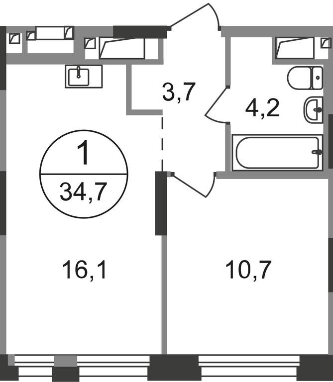 Apartment Sale, 34.7 sq. m. at Pervyi Moskovskiy, ulitsa Bianki, 1, Moskovskiy, Moscow, Russia #1